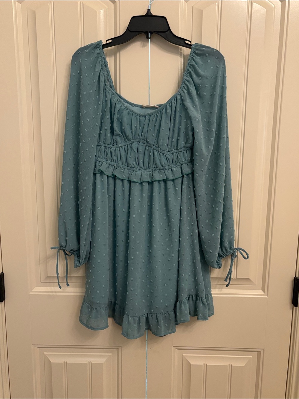 Altar’d State Teal Puff-Sleeve Ruffle Dress